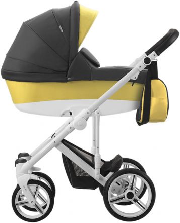 Детская коляска 2 в 1 Bebetto Magnum (224) графит-желтый, белая рама, ткань UV50+, надувные колеса